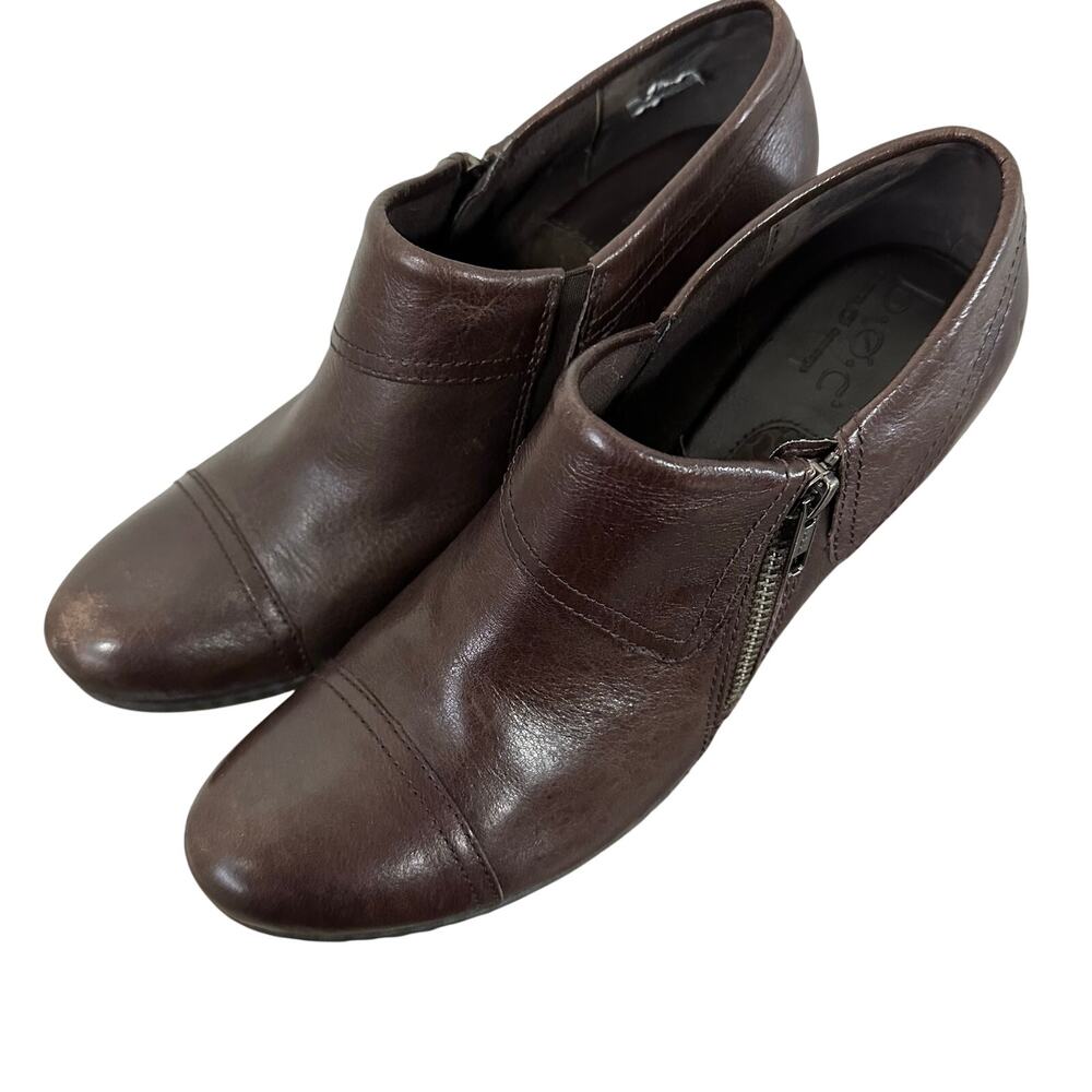 b.o.c. by Born Women’s 9 Brown Leather Ankle Booties Side Zip Block Heel